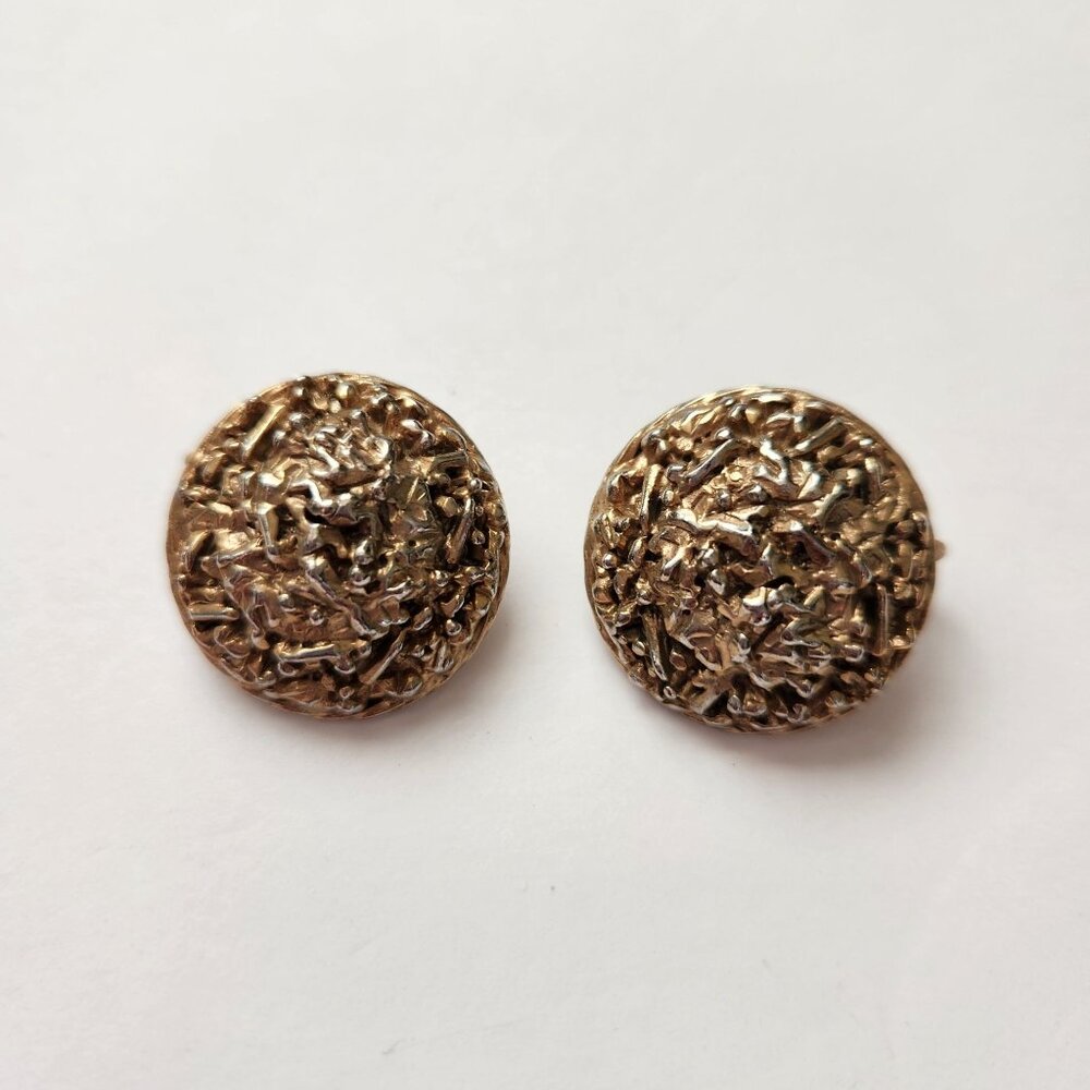 Vintage Textured Gold-Tone Clip On Earrings